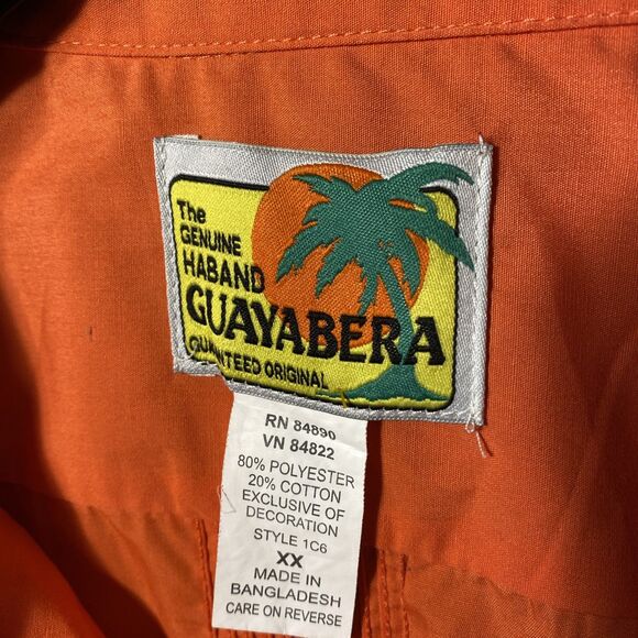 The Genuine Haband Guayabera 2XL Short Sleeve SnapUp Shirt  Orange 4 Front Pocke - Picture 9 of 12